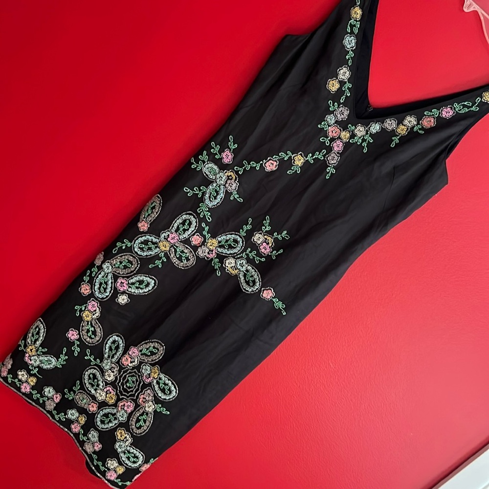 French Connection Black Sleeveless Beaded Midi Dress